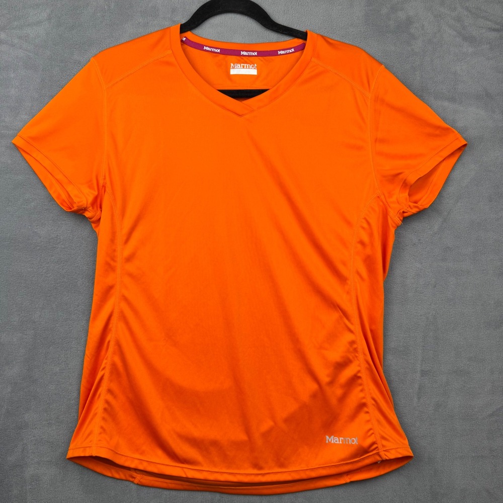 Marmot Orange V Neck Short Sleeve‎ Athletic Shirt Womens XL